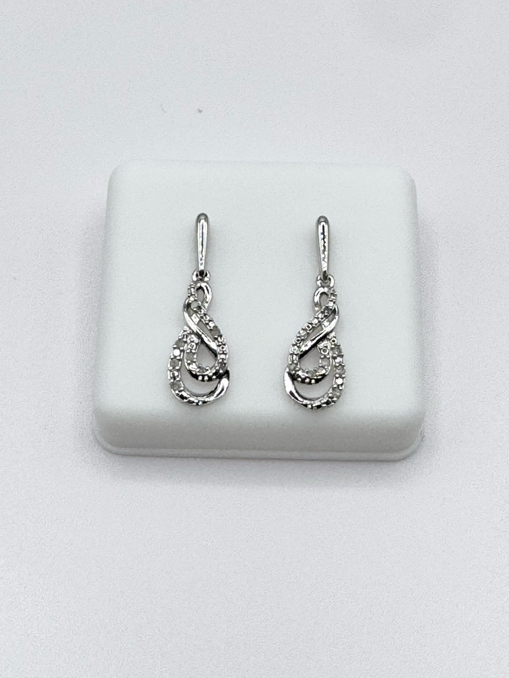 Sterling Silver Double Infinity Twist Diamond Drop Earrings